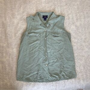 Charter Club 100% Silk Button Up Sleeveless Top Green Womens Size L